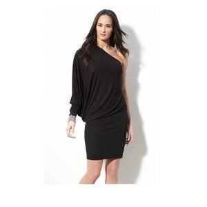 David Meister Black Dolman Sleeve One Shoulder Jersey Dress sz. 4 MSRP: $595